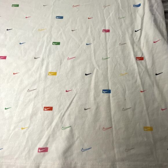 Nike Shirt Mens Large White Swoosh Short Sleeve Logo All Over Print Tee - Picture 5 of 7